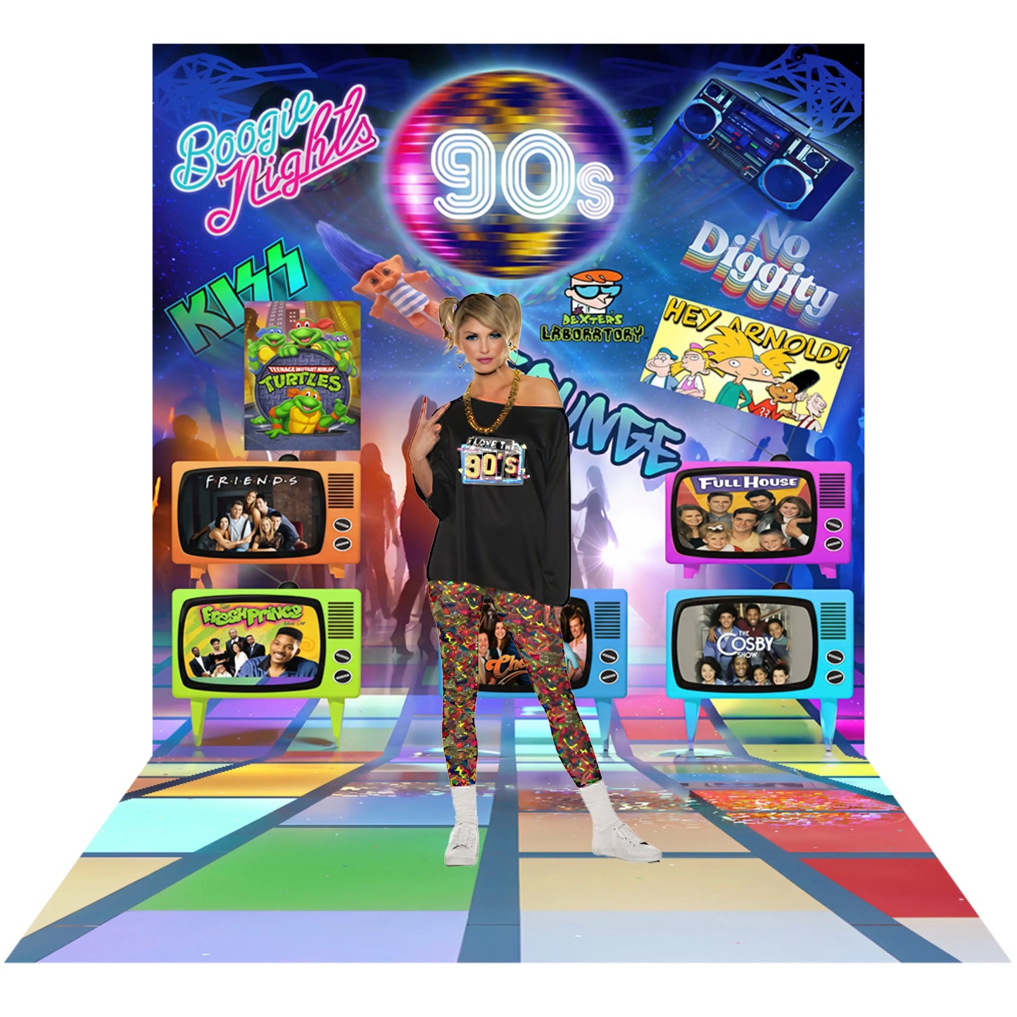 90s Retro Backdrop: Disco Birthday Party Fabric Background Alba Backgrounds