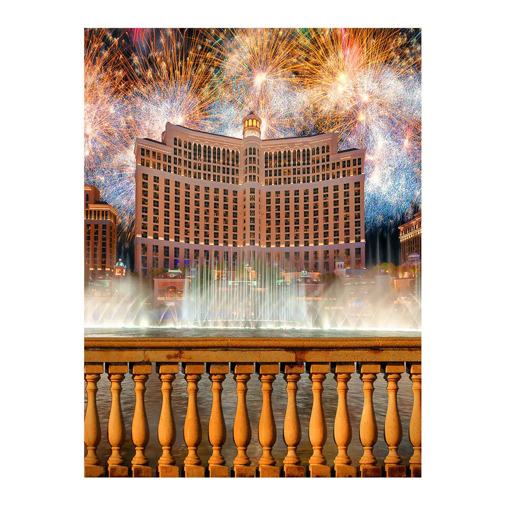 Belagio Fountain With Fireworks Photography Background