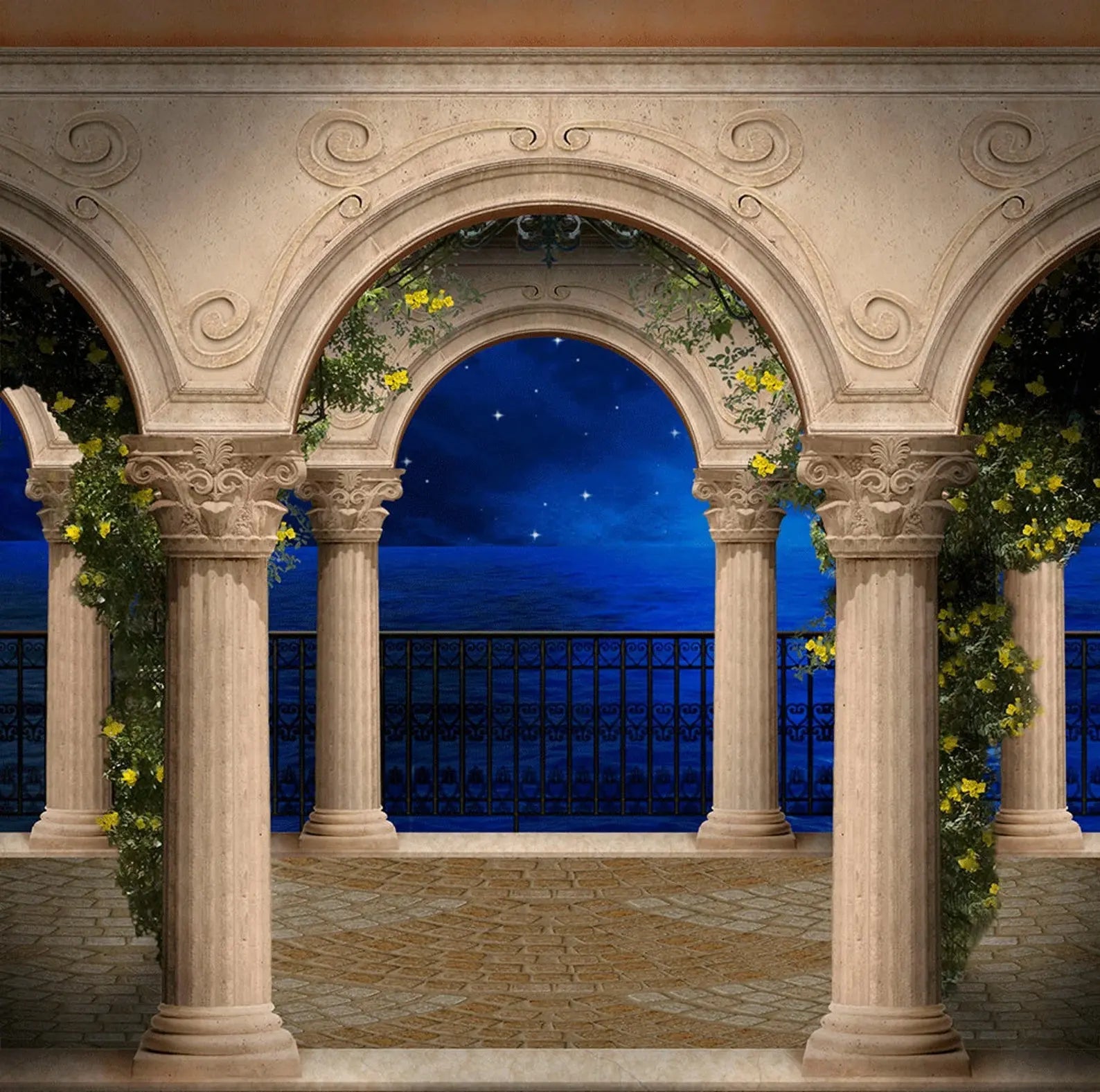 Mediterranean Pillars Outdoor Arch Photo Backdrop - Basic 10  x 8