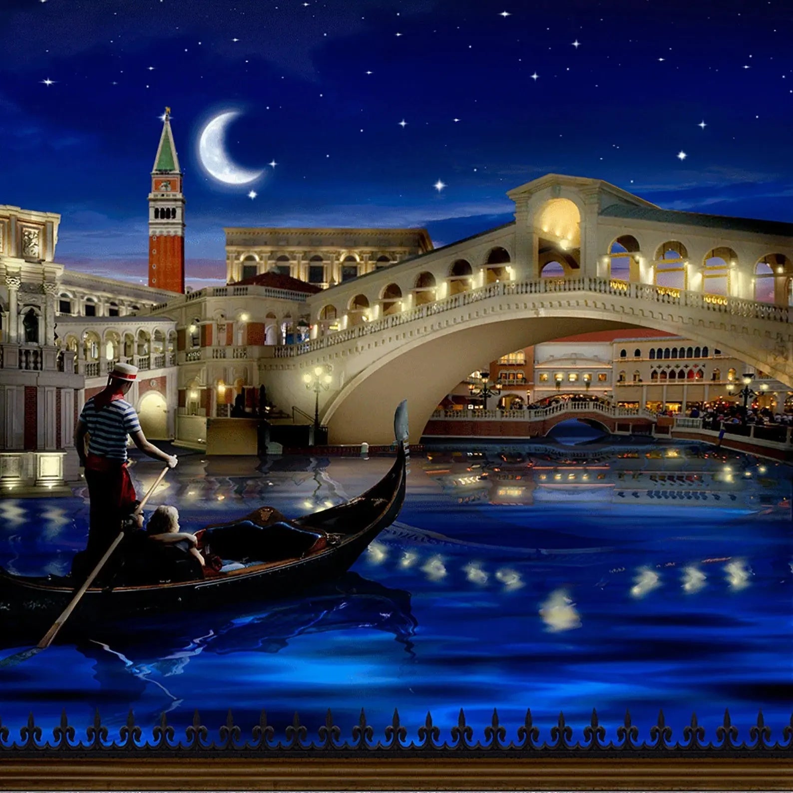 Venice Gondola Canals at Night Photography Backdrop - Basic 10  x 8