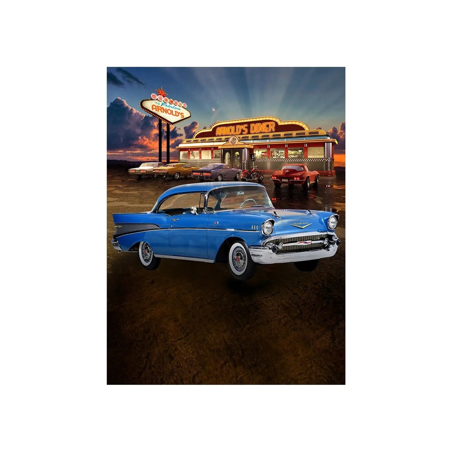 Blue 57 Chevy Diner Photo Backdrop - Basic 4.4  x 5