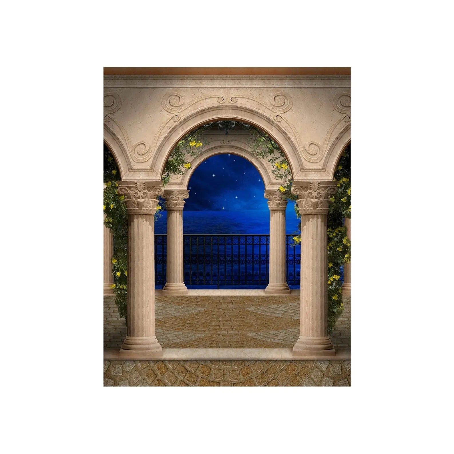 Mediterranean Pillars Outdoor Arch Photo Backdrop - Basic 4.4  x 5