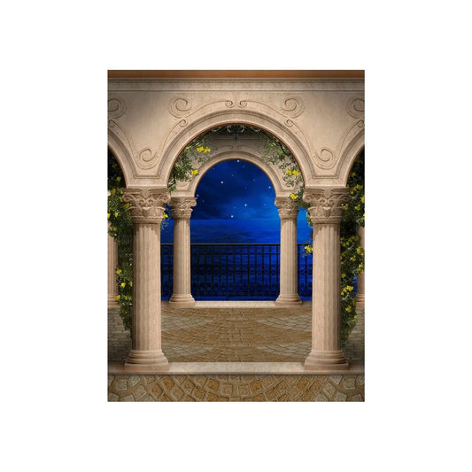 Mediterranean Pillars Outdoor Arch Photo Backdrop - Basic 4.4 x 5