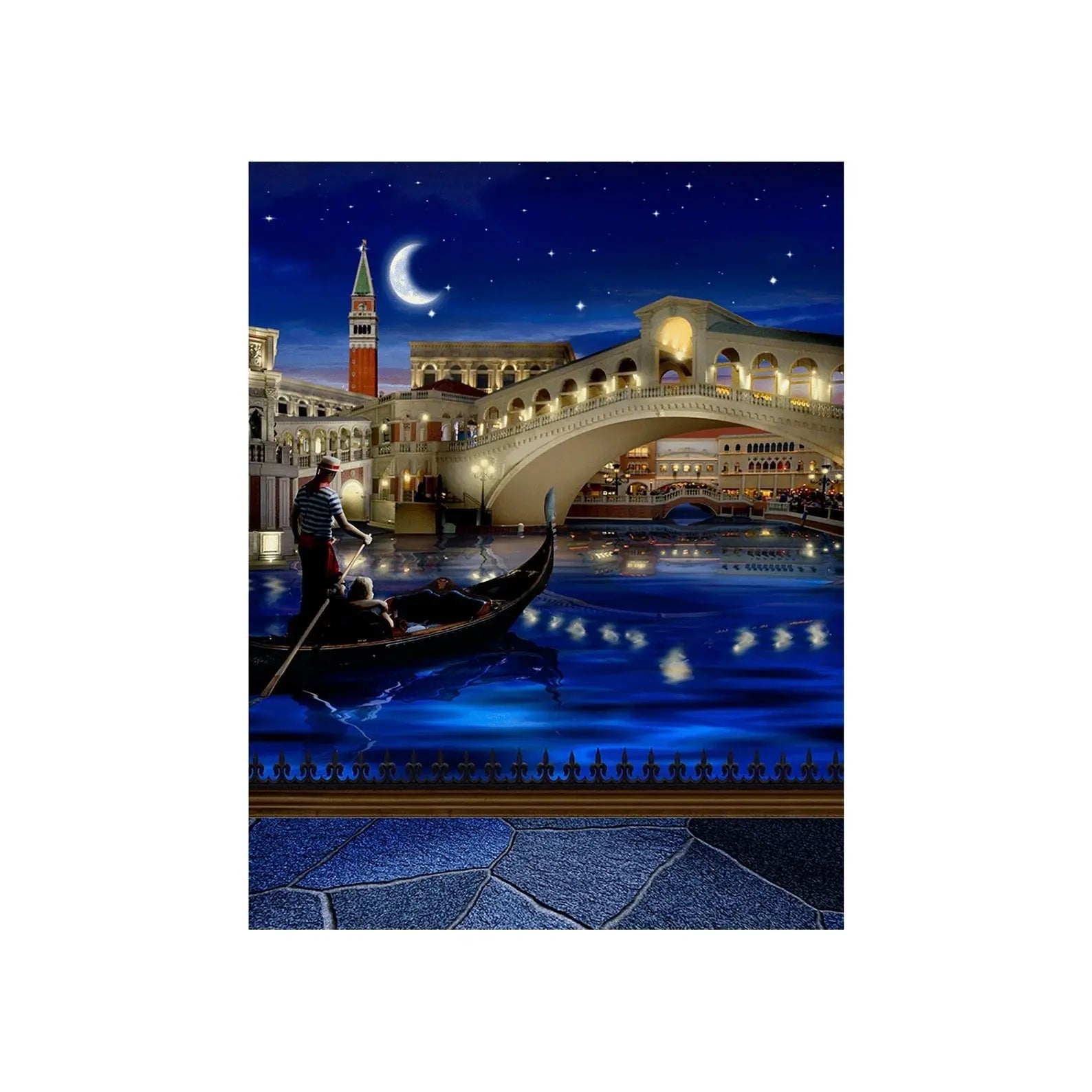 Venice Gondola Canals at Night Photography Backdrop - Basic 4.4  x 5