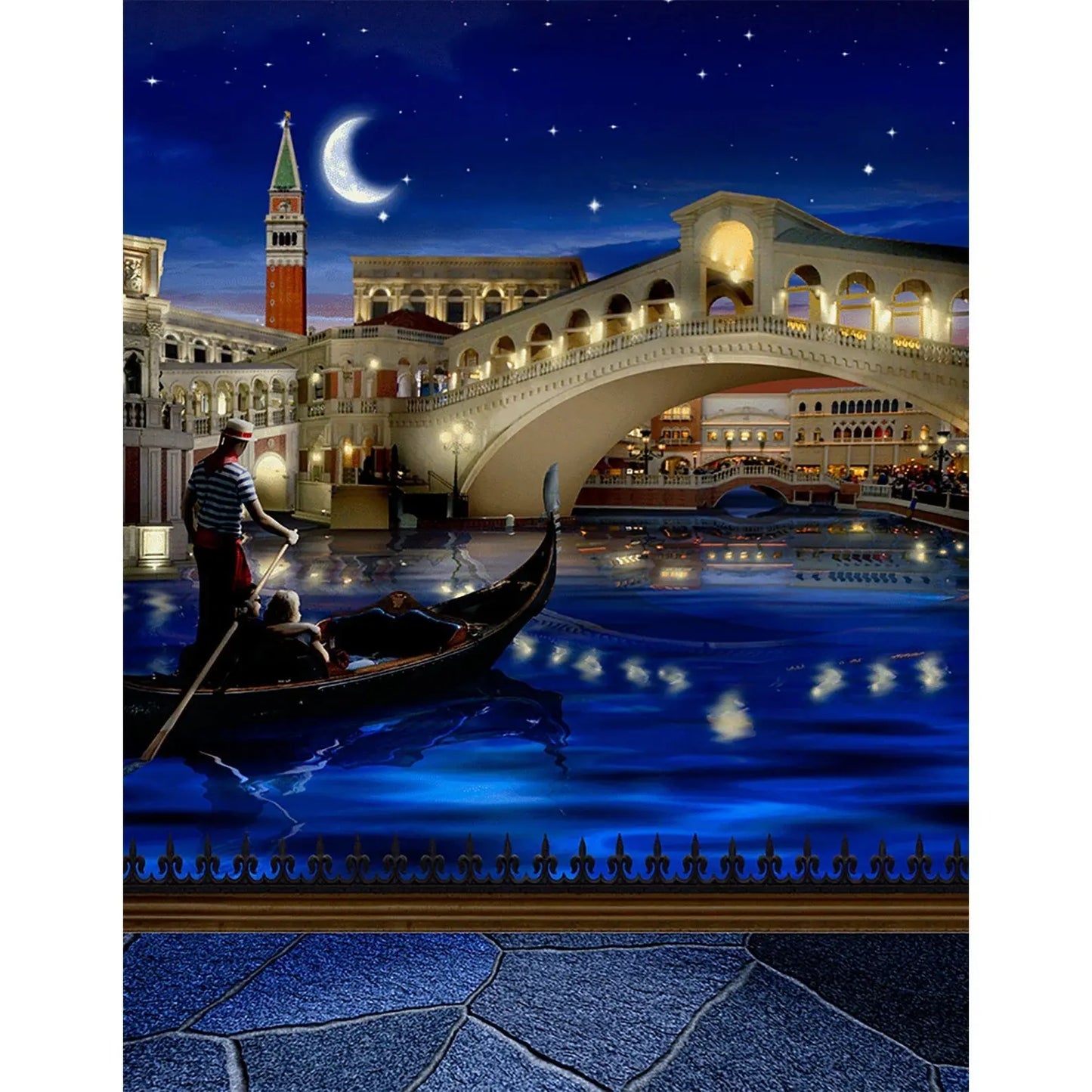 Venice Gondola Canals at Night Photography Backdrop - Basic 8 x 10