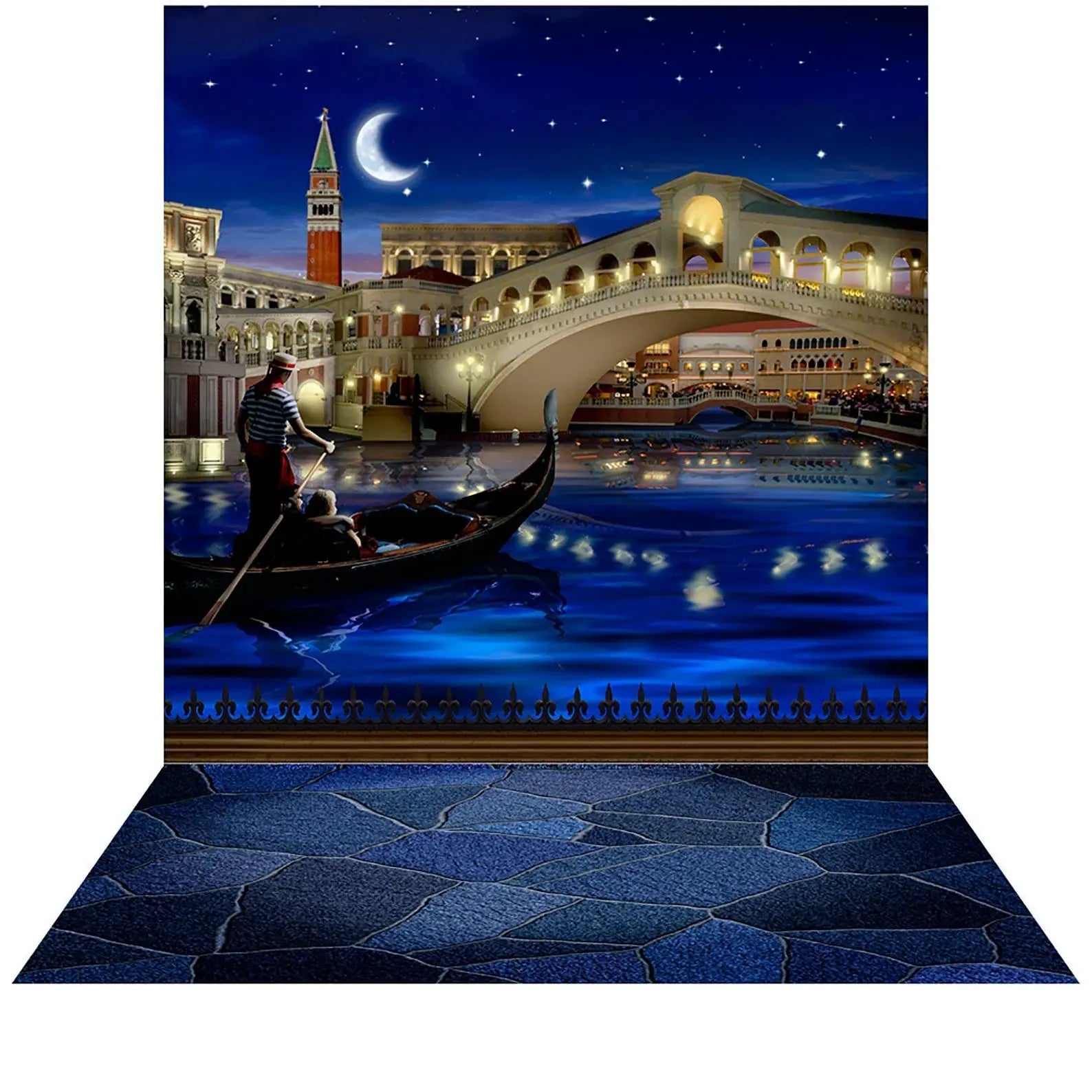 Venice Gondola Canals at Night Photography Backdrop - Basic 8  x 16