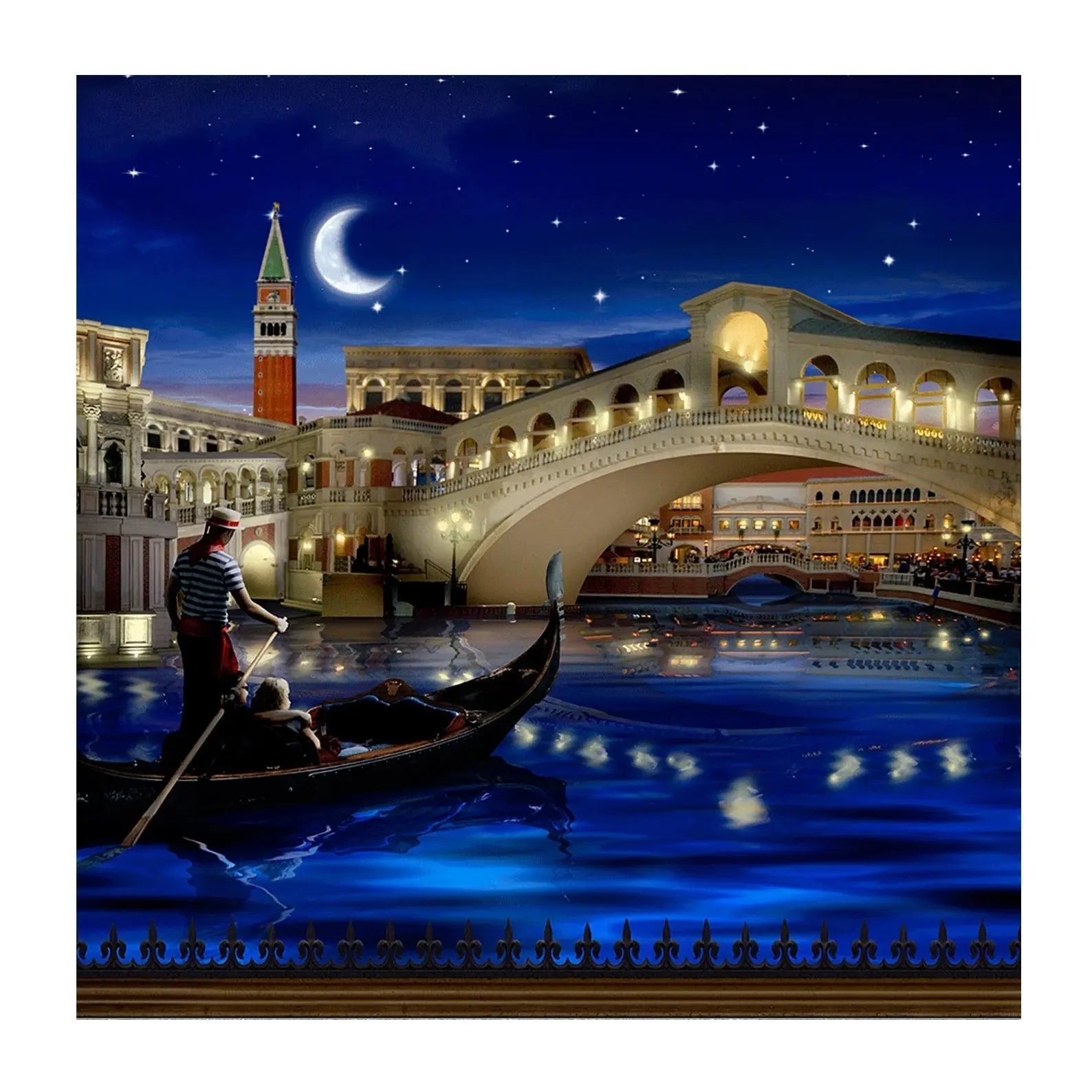 Venice Gondola Canals at Night Photography Backdrop - Basic 8  x 8