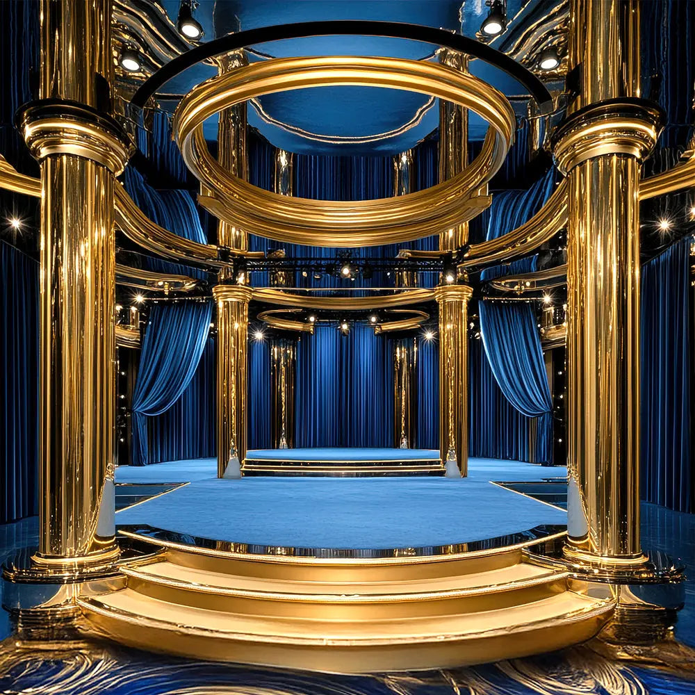 Emmy or Oscar Awards Stage Backdrop, Musical, Play, Competition, School Dance, Recital, Gold and Royal Blue Photo Backdrop