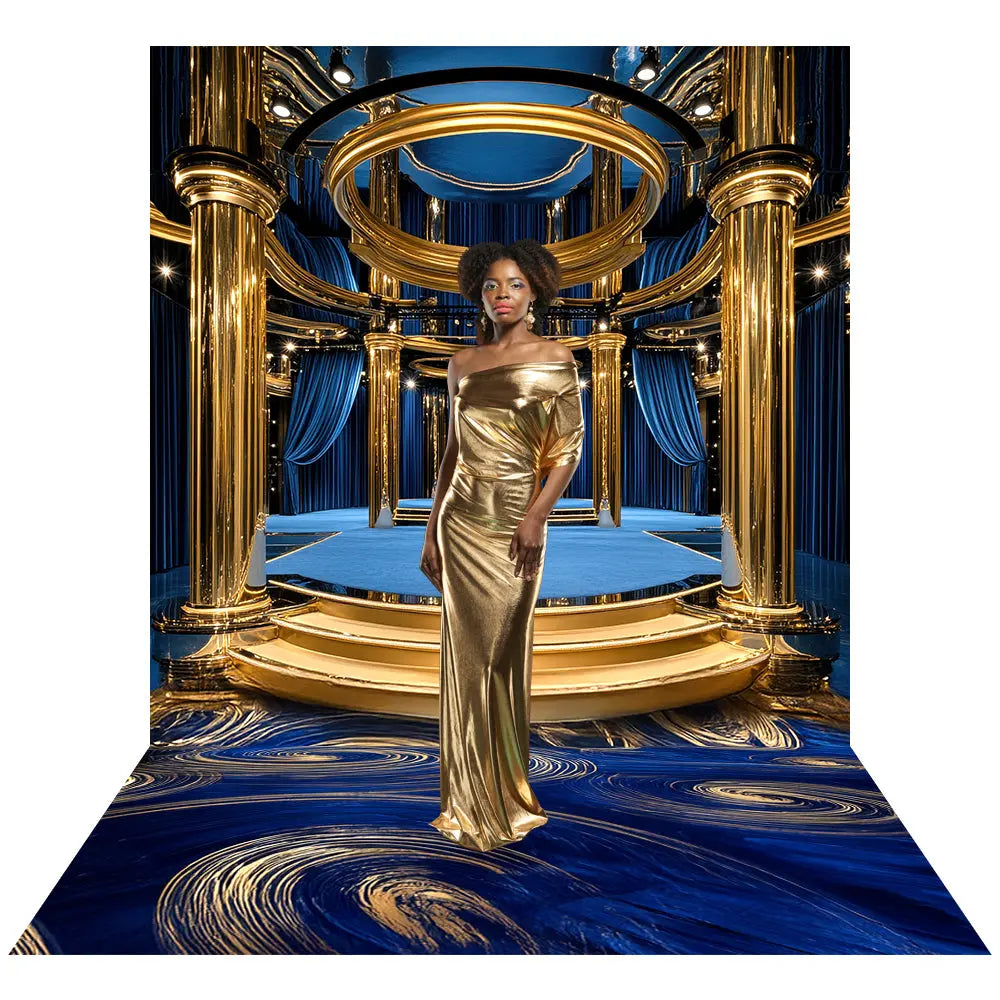Emmy or Oscar Awards Stage Backdrop, Musical, Play, Competition, School Dance, Recital, Gold and Royal Blue Photo Backdrop
