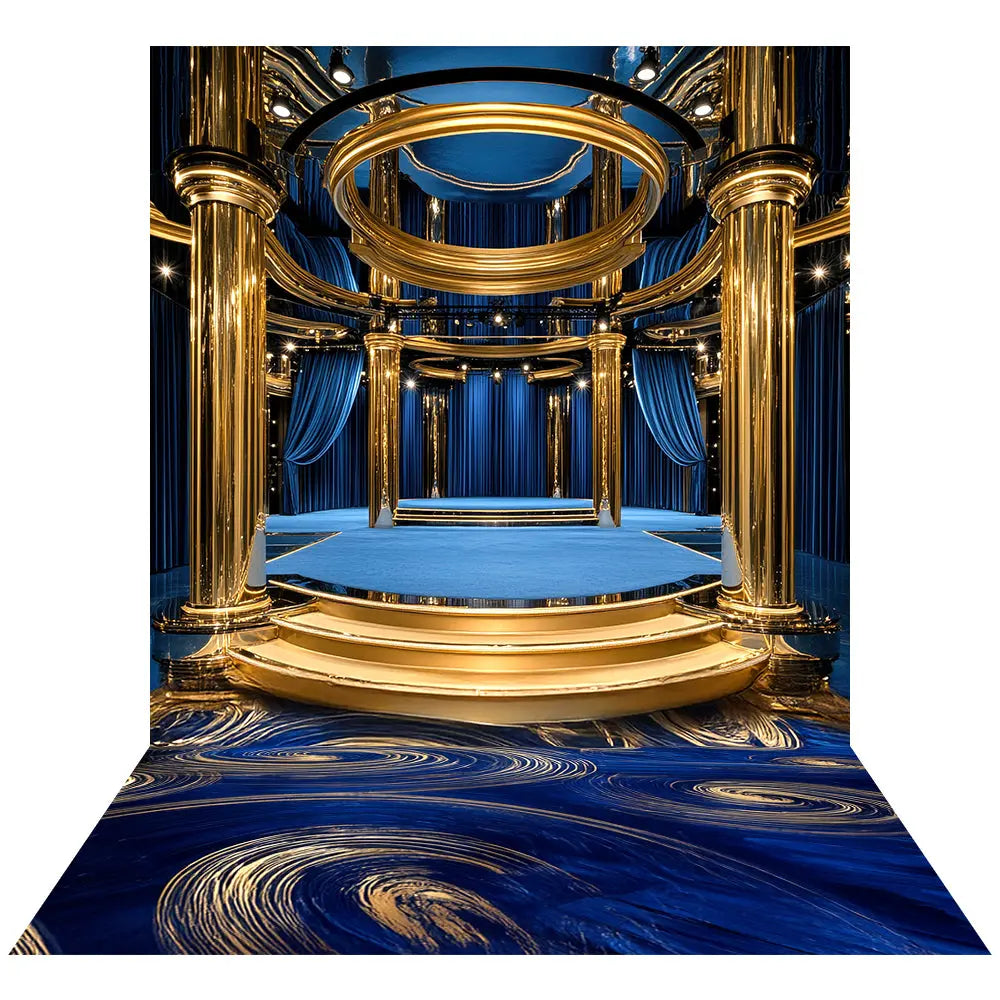 Emmy or Oscar Awards Stage Backdrop, Musical, Play, Competition, School Dance, Recital, Gold and Royal Blue Photo Backdrop