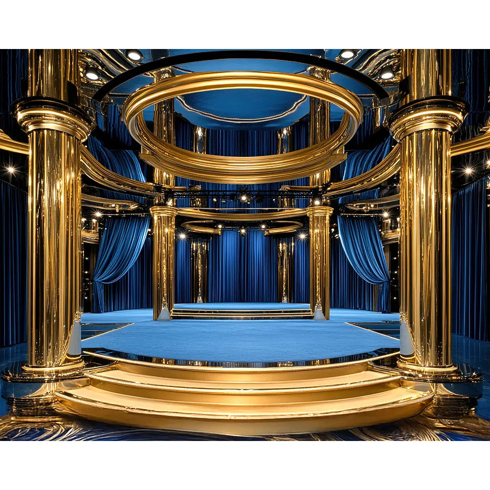 Emmy or Oscar Awards Stage Backdrop, Musical, Play, Competition, School Dance, Recital, Gold and Royal Blue Photo Backdrop