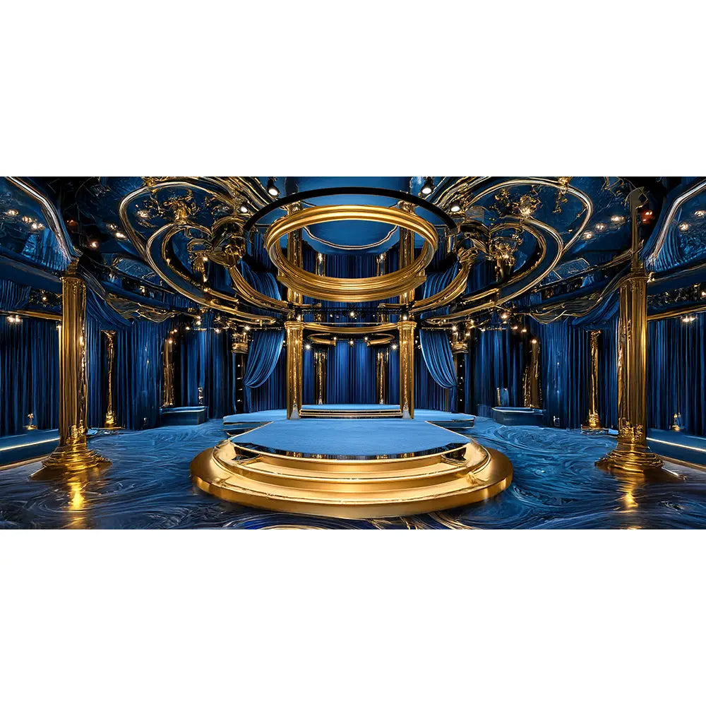 Emmy or Oscar Awards Stage Backdrop, Musical, Play, Competition, School Dance, Recital, Gold and Royal Blue Photo Backdrop