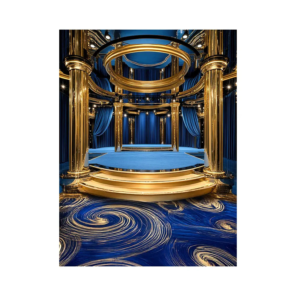 Emmy or Oscar Awards Stage Backdrop, Musical, Play, Competition, School Dance, Recital, Gold and Royal Blue Photo Backdrop