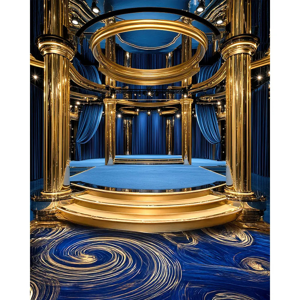 Emmy or Oscar Awards Stage Backdrop, Musical, Play, Competition, School Dance, Recital, Gold and Royal Blue Photo Backdrop