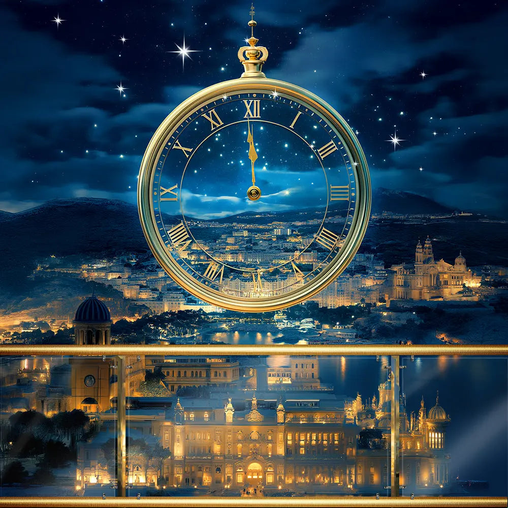 Meet me at Midnight Backdrop Gold Clock Alba Backgrounds
