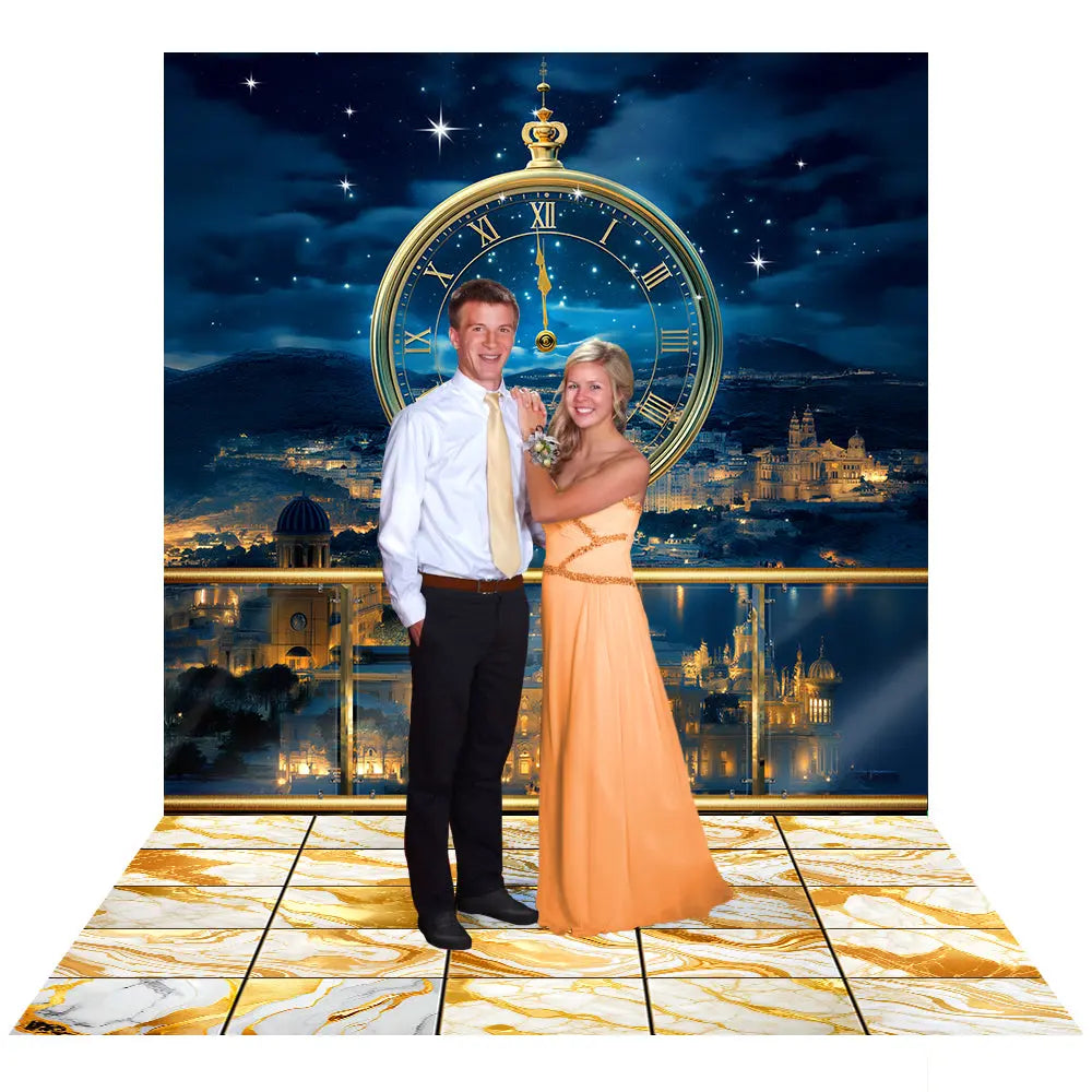 Meet me at Midnight Prom Backdrop Gold Clock