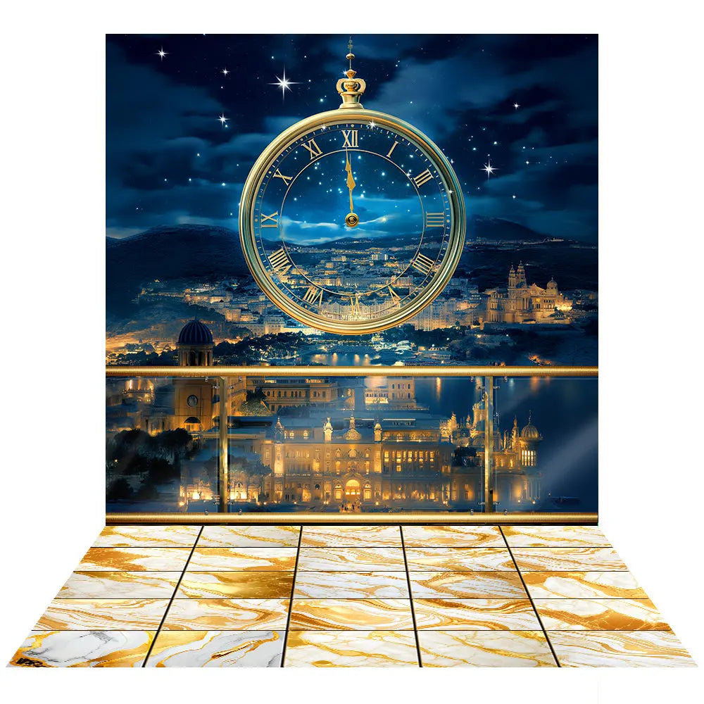 Meet me at Midnight Prom Backdrop Gold Clock
