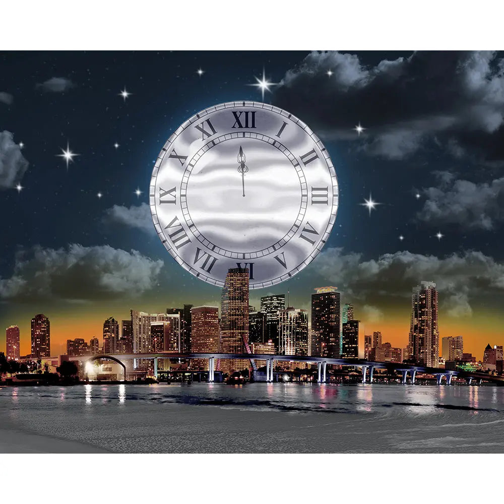 Meet me at Midnight Prom Backdrop Silver Clock
