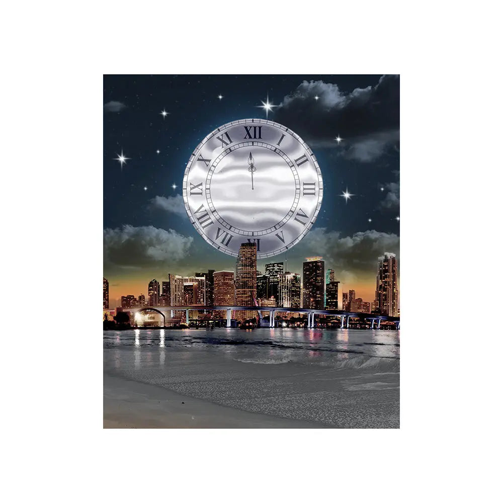 Meet me at Midnight Prom Backdrop Silver Clock