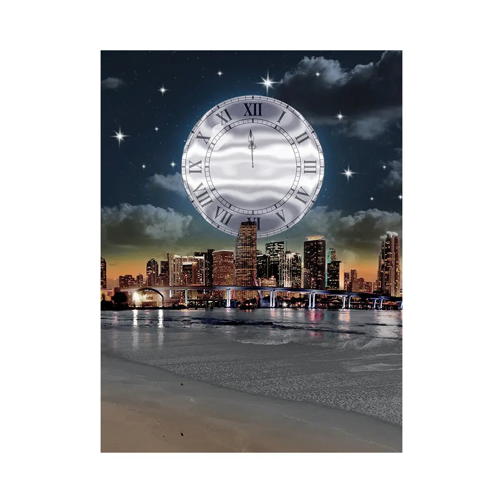 Meet me at Midnight Prom Backdrop Silver Clock