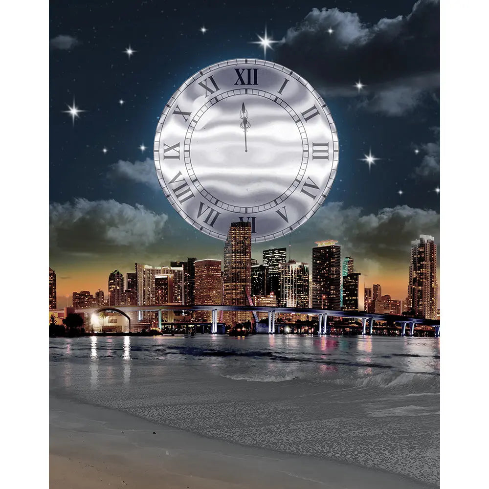 Meet me at Midnight Prom Backdrop Silver Clock