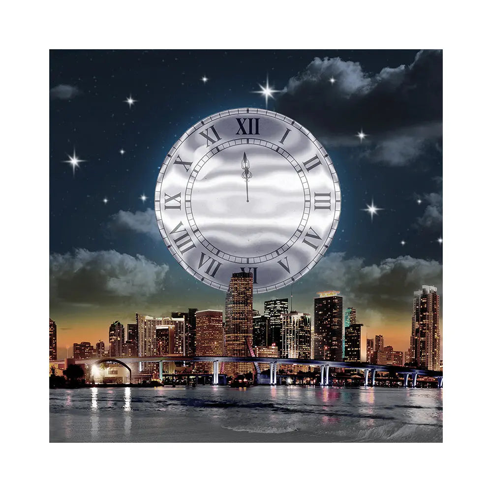 Meet me at Midnight Prom Backdrop Silver Clock