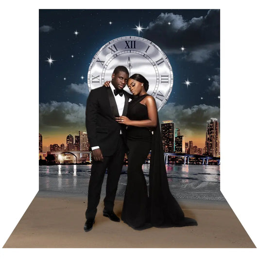 Meet me at Midnight Prom Backdrop Silver Clock