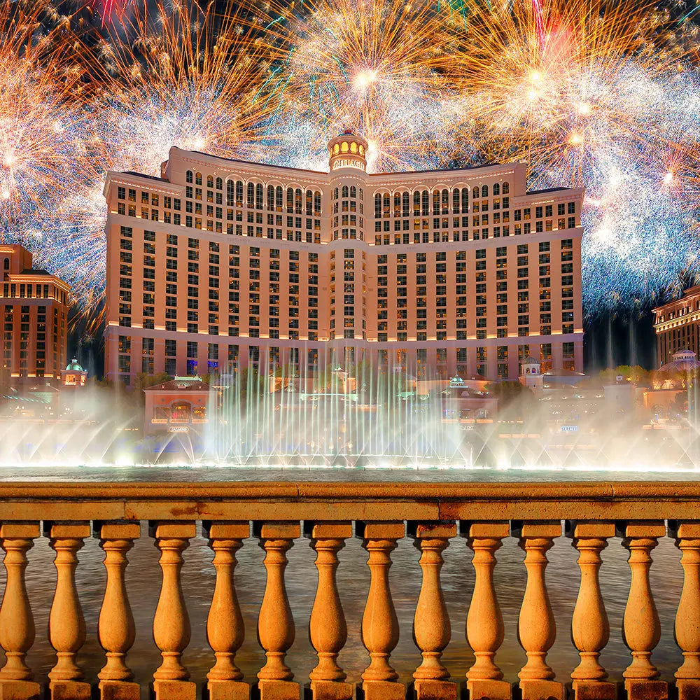 Belagio Fountain With Fireworks Photography Background