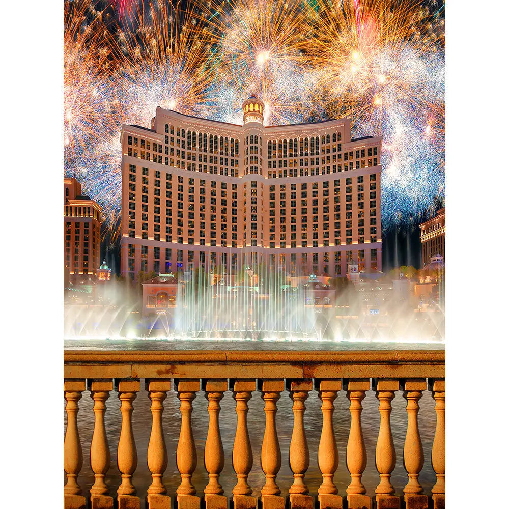 Belagio Fountain With Fireworks Photography Background