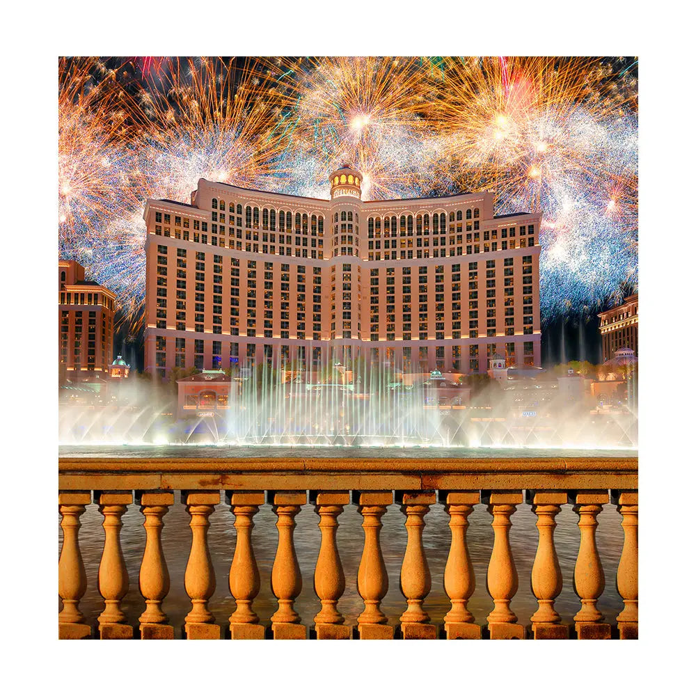 Belagio Fountain With Fireworks Photography Background