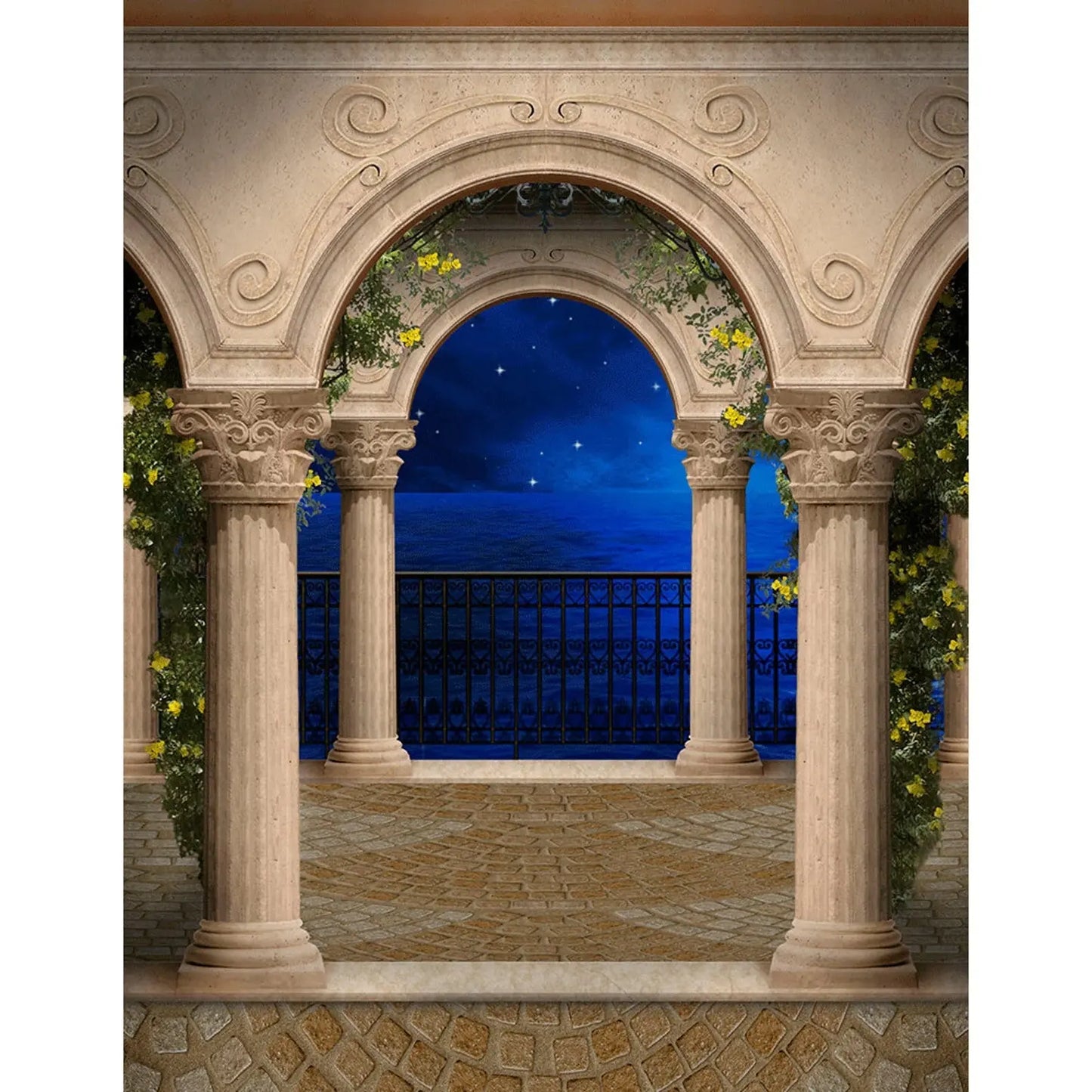 Mediterranean Pillars Outdoor Arch Photo Backdrop - Pro 8  x 10