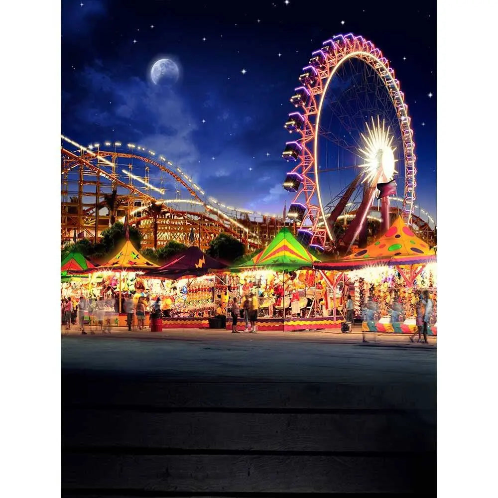 Night Sky Amusement Park Backdrop, Backgrounds Banners - Basic 8 x 10