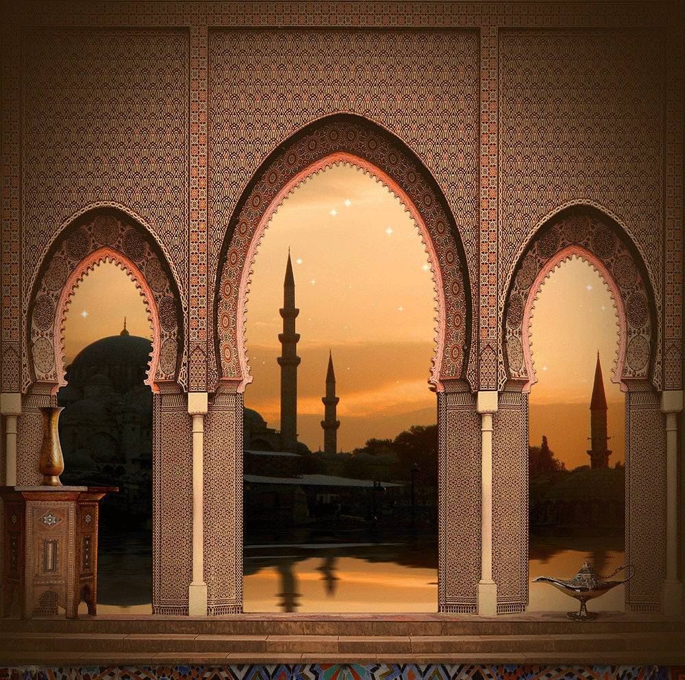 Arabian Nights Arches Balcony Photo Backdrop - Basic 10 x 8