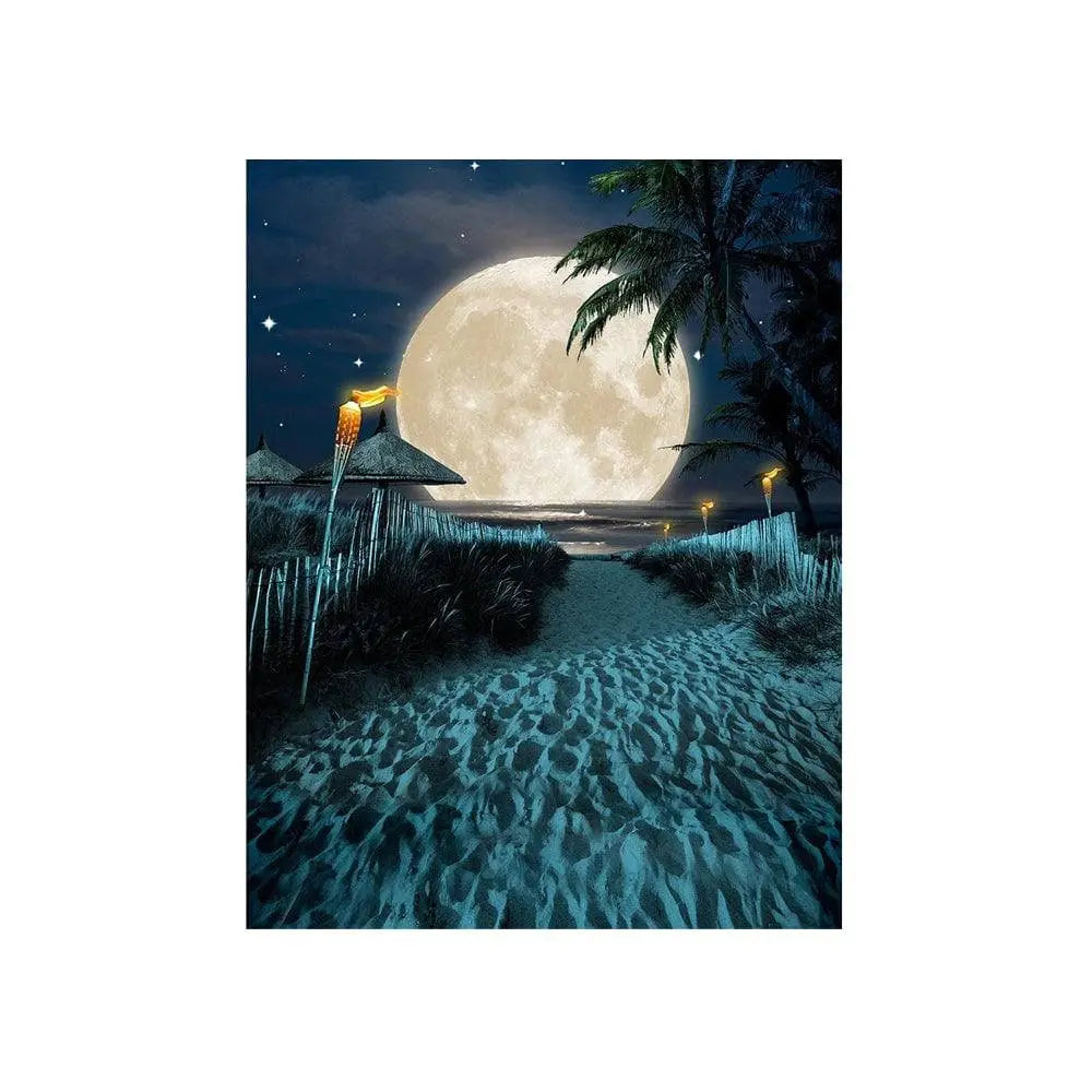 Nighttime Full Moon Beach Luau Photo Backdrop 4.4  x 5