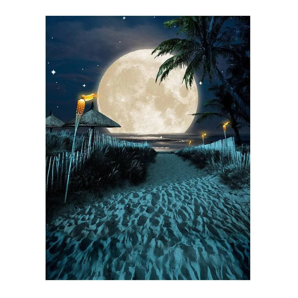 Night Time Full Moon Beach Luau Photo Backdrop - Basic 6  x 8