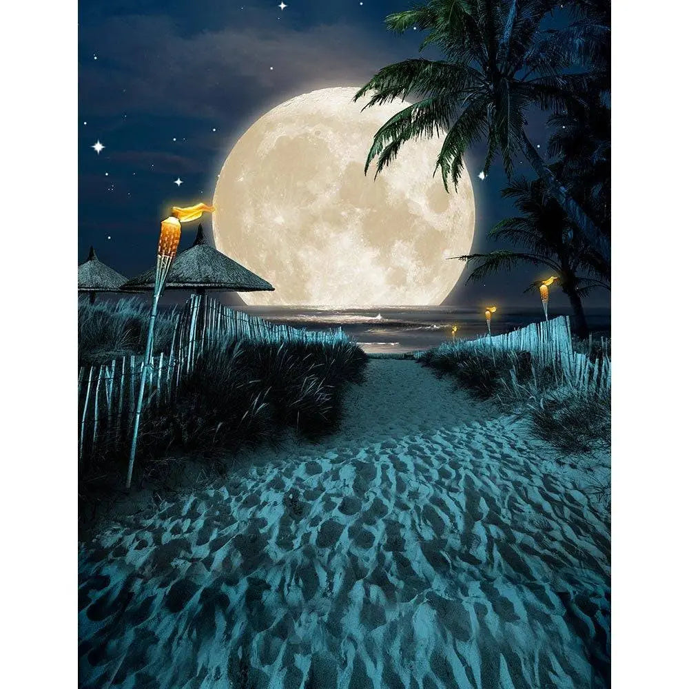 Night Time Full Moon Beach Luau Photo Backdrop - Pro 8  x 10