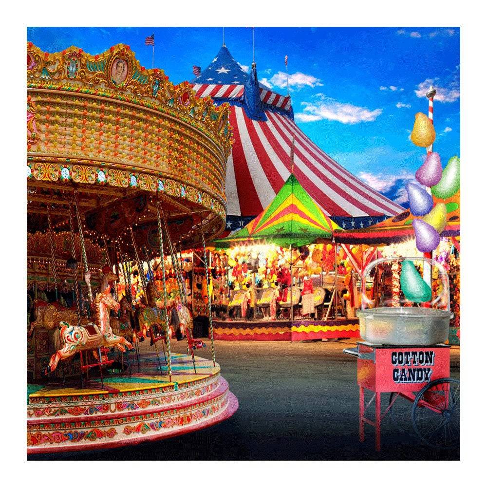 Carousel at County Fair Backdrop - Basic 8 x 8