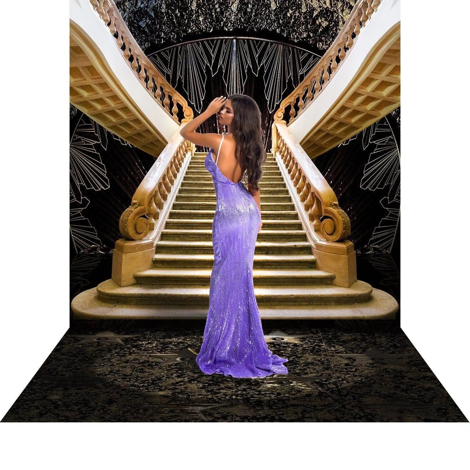 1920s Art Deco Gold Staircase Photo Backdrop - Alba Backgrounds 1920s Art Deco Gold Staircase Photo Backdrop - Alba Backgrounds