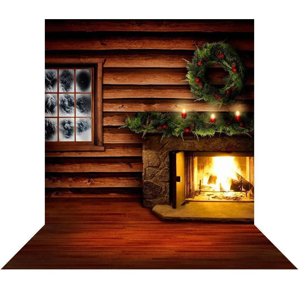 Christmas Cabin Interior Photo Backdrop - Basic 8 x 16