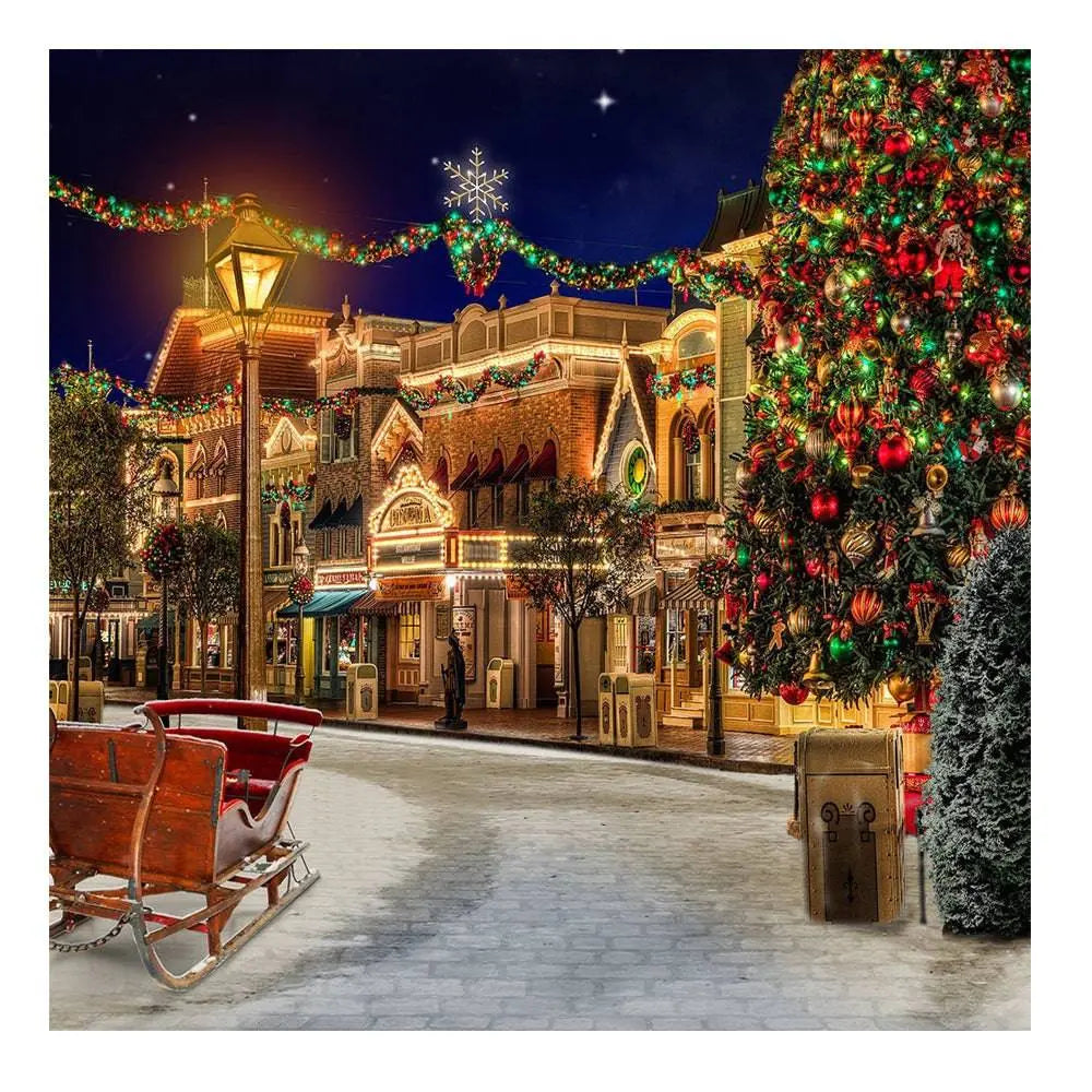 Christmas Holiday On The Town Photography Backdrop - Basic 8 x 8
