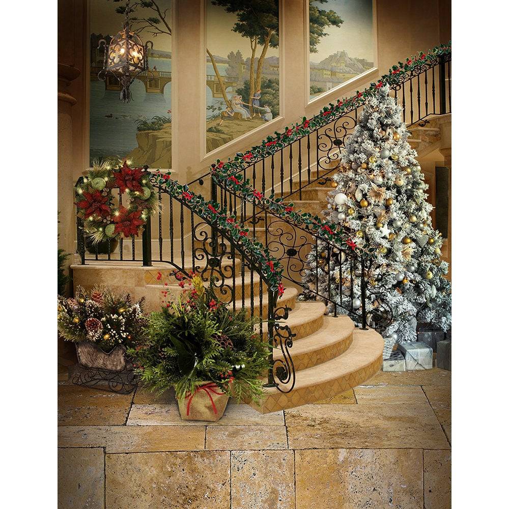 Christmas Holiday Interior Photo Backdrop - Basic 8 x 10