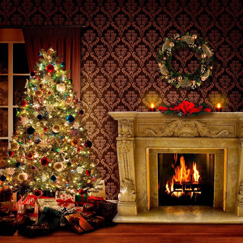 Cozy Christmas Tree Interior Holiday Photo Backdrop - Basic 10 x 8