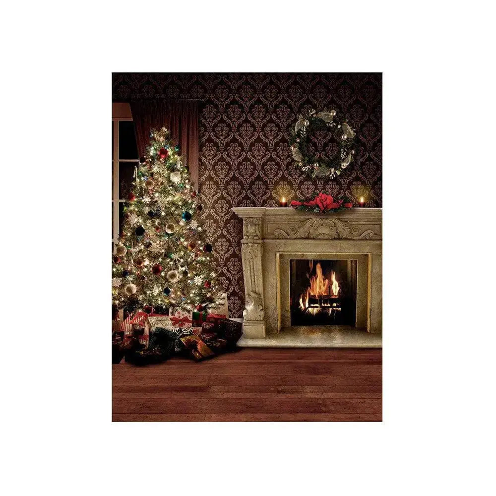 Cozy Christmas Tree Interior Holiday Photo Backdrop - Basic 4.4 x 5