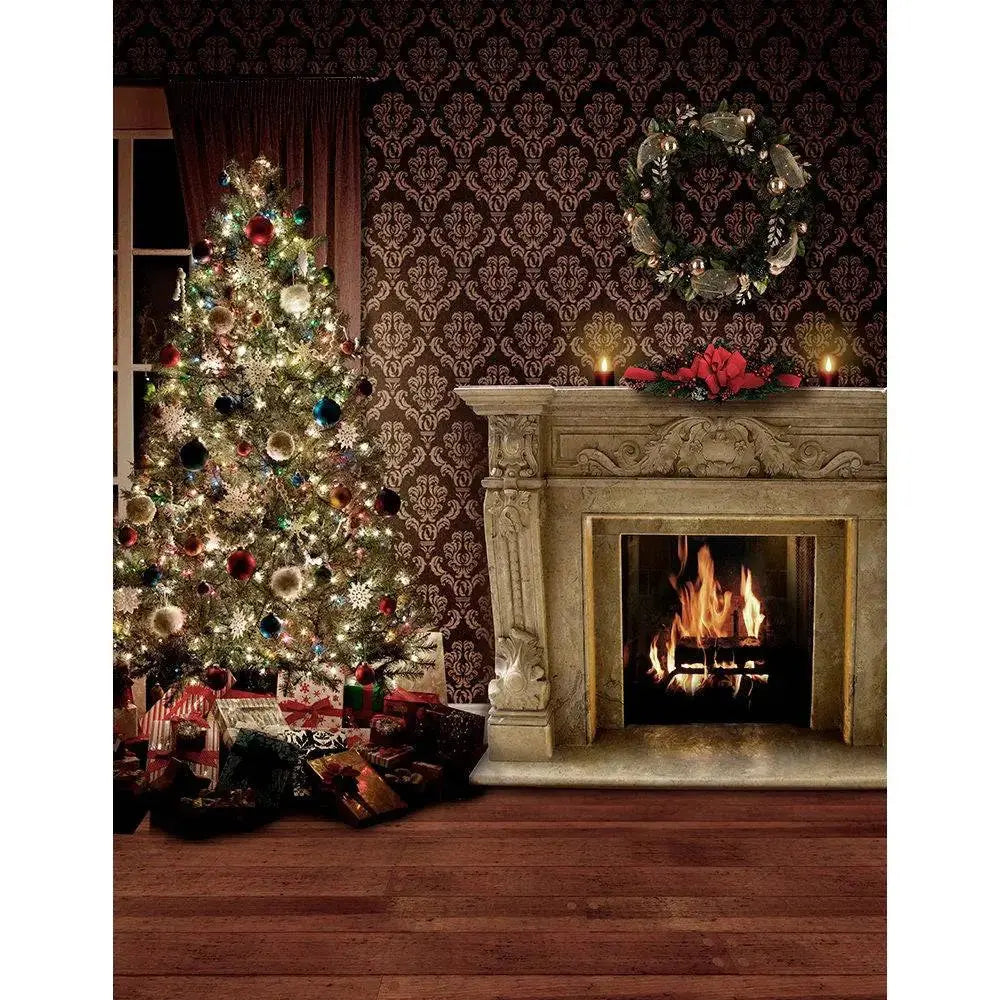 Cozy Christmas Tree Interior Holiday Photo Backdrop - Basic 8 x 10