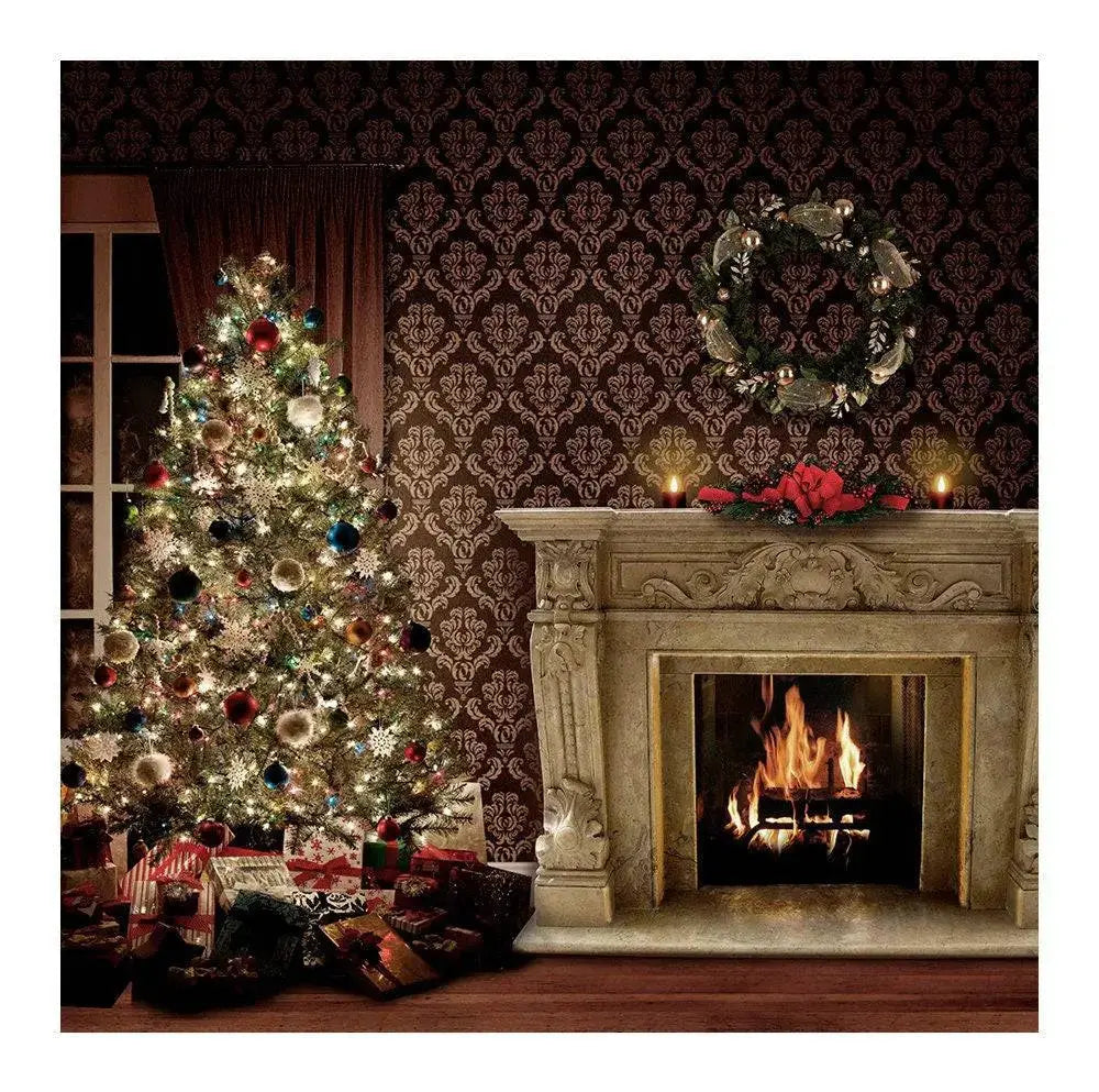 Cozy Christmas Tree Interior Holiday Photo Backdrop - Pro 8 x 8