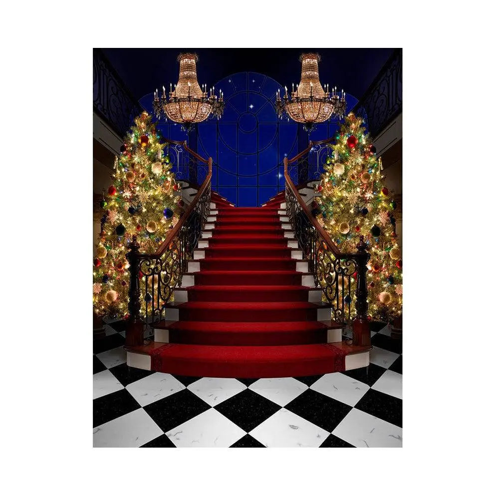 Formal Christmas Tree Stair Case Backdrop