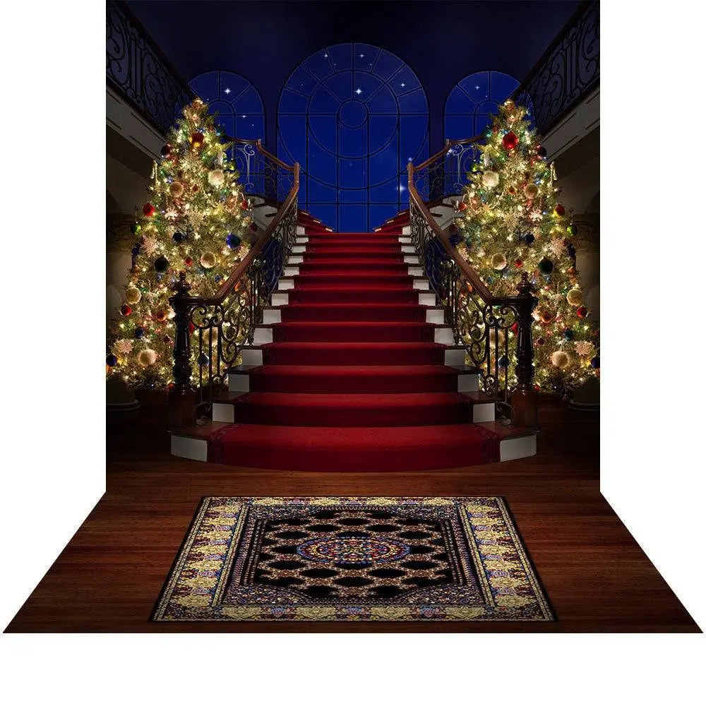 Christmas Tree Santa Photo Backdrop with Christmas Lights Backdrop, A Christmas Backdrop for Holiday & Christmas Party - Photo Backdrop - Pro 10 x 10