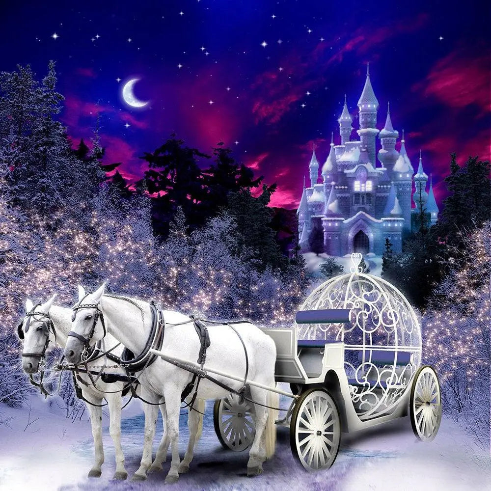 Cinderella's Carriage and Castle Photo Backdrop - Basic 10 x 8