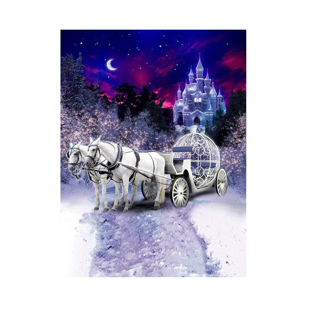 Cinderella's Carriage and Castle Photo Backdrop - Basic 5.5 x 6.5