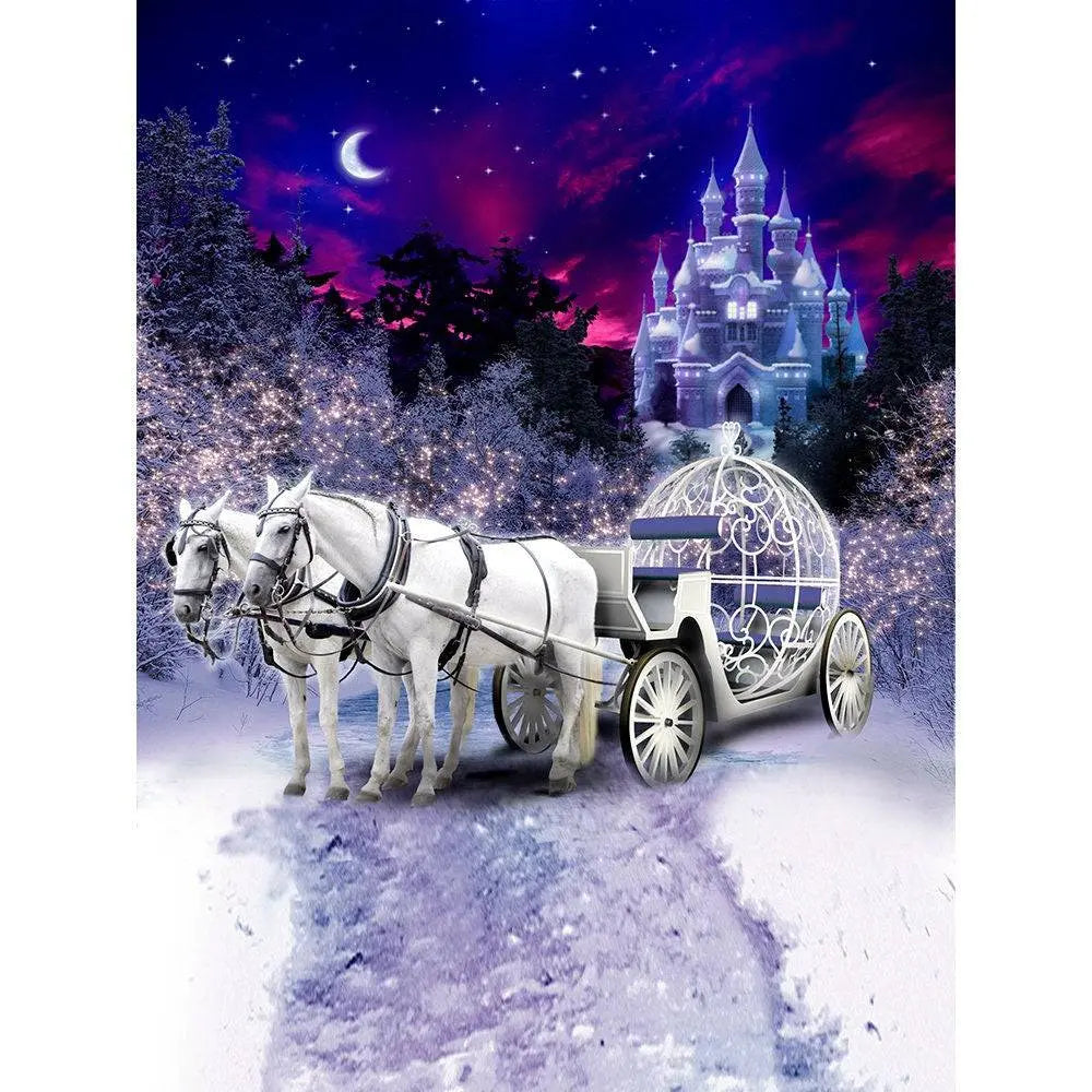 Cinderella's Carriage and Castle Photo Backdrop - Basic 8 x 10